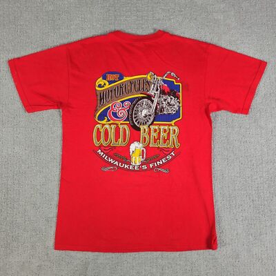 Hot Bikes & Cold Beer Milwaukee s Finest T Shirt Mens Size M Red Biker Rider
