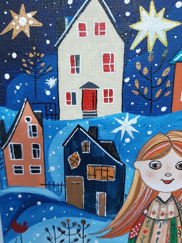 Easter SALE!!!Mystery Christmas original acrylic on a canvas board handmade gift - Picture 7 of 7