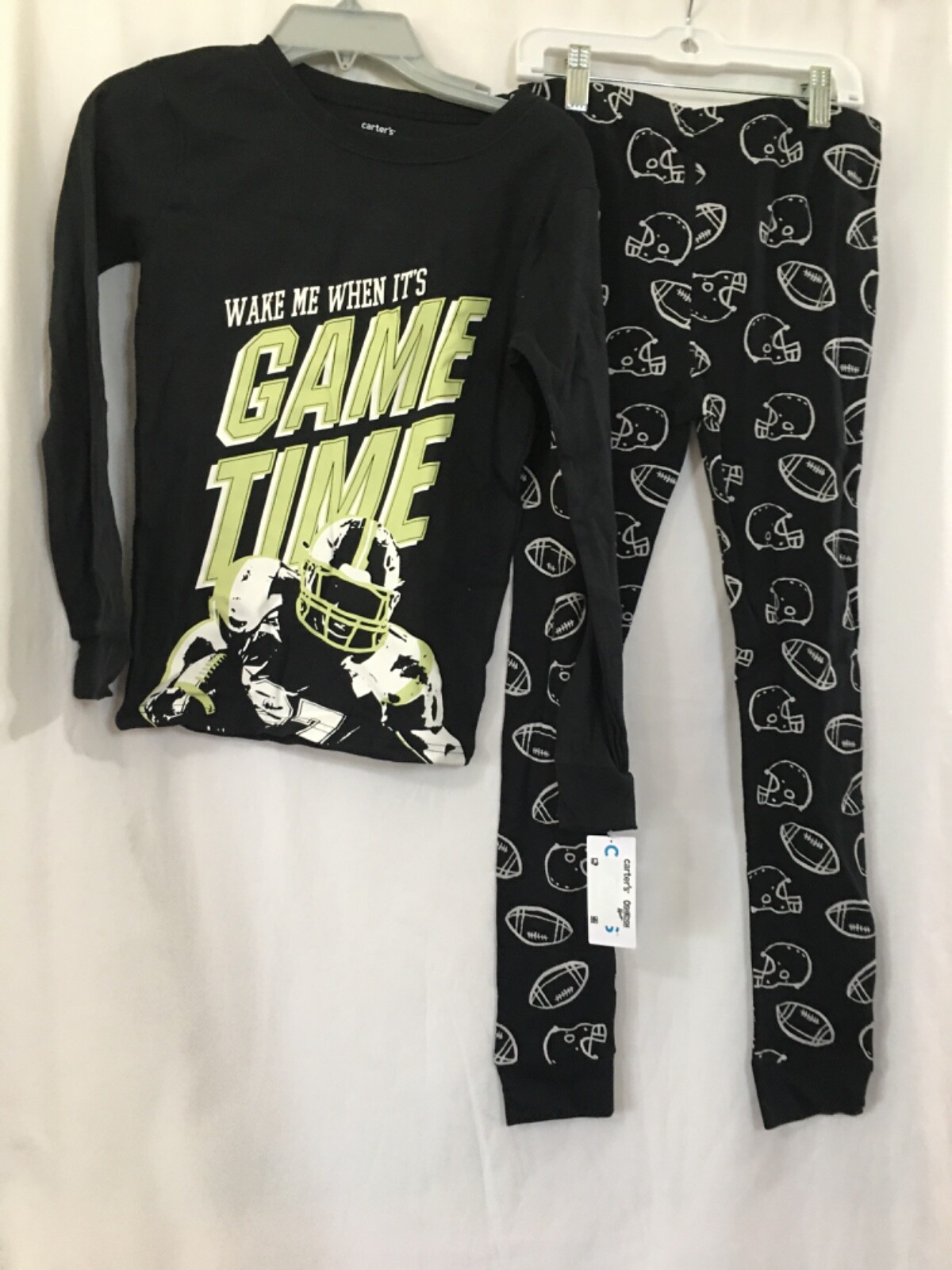 New Carter's Football Pajama Set Long sleeve long pants Snug Boys Black U pick