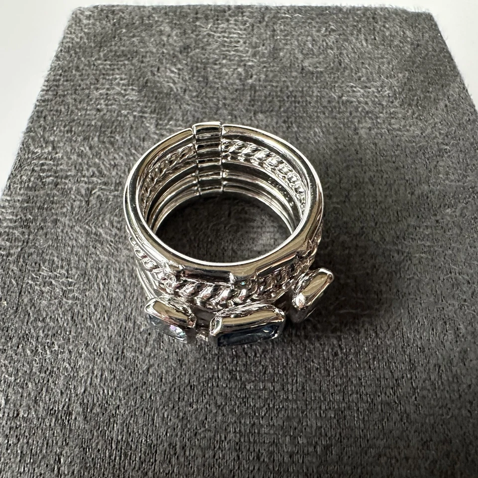 Anillo Cable Metro Topacio Azul Cinco Filas Plata 925 David Yurman 15 mm - Talla 7 EE. UU. Foto 2 de 4