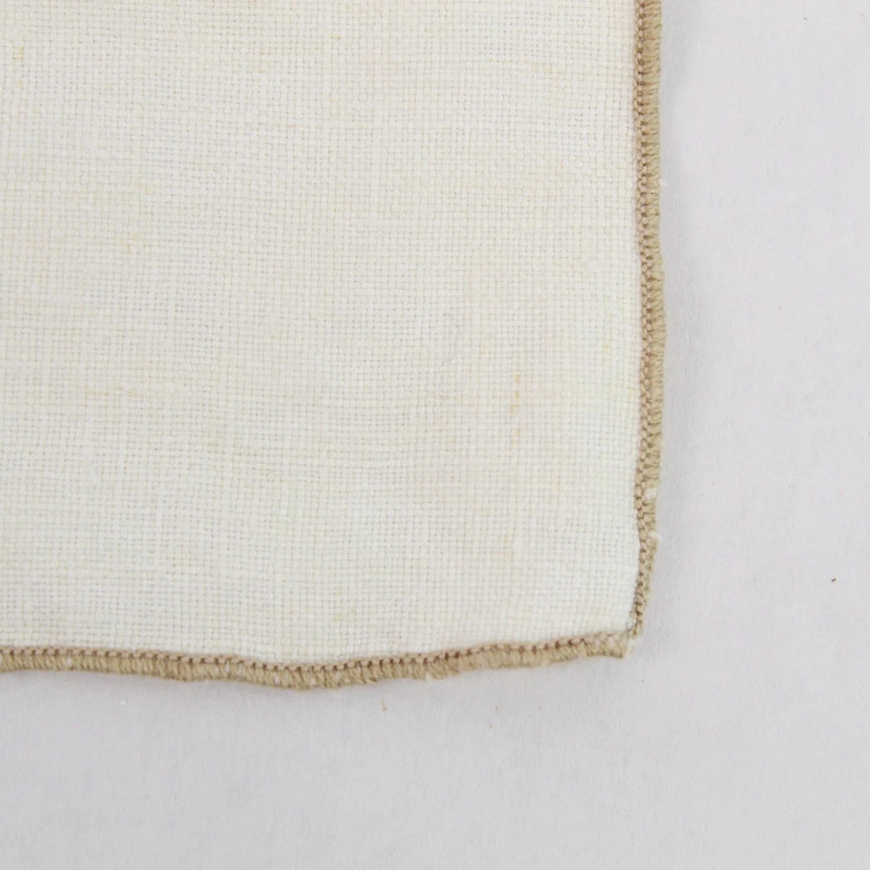 Lot of 4 Cream Woven Cloth Napkins with Brown Trim - Elegant Dining Decor - Image 4 of 4