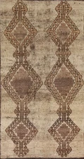 Antique Beige Wool Area Rug 3x6 Hand-knotted Tribal Geometric Carpet