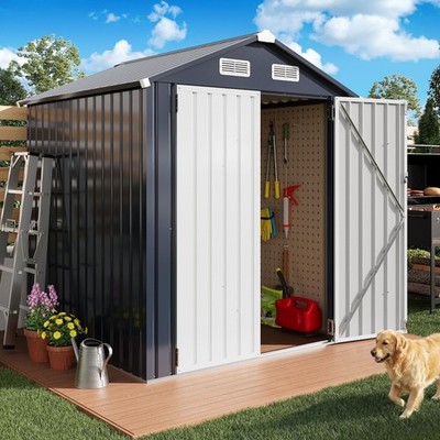 IRONCK 5.7x5.7FT Outdoor Metal Storage Shed with Lockable Doors, Dark Blue