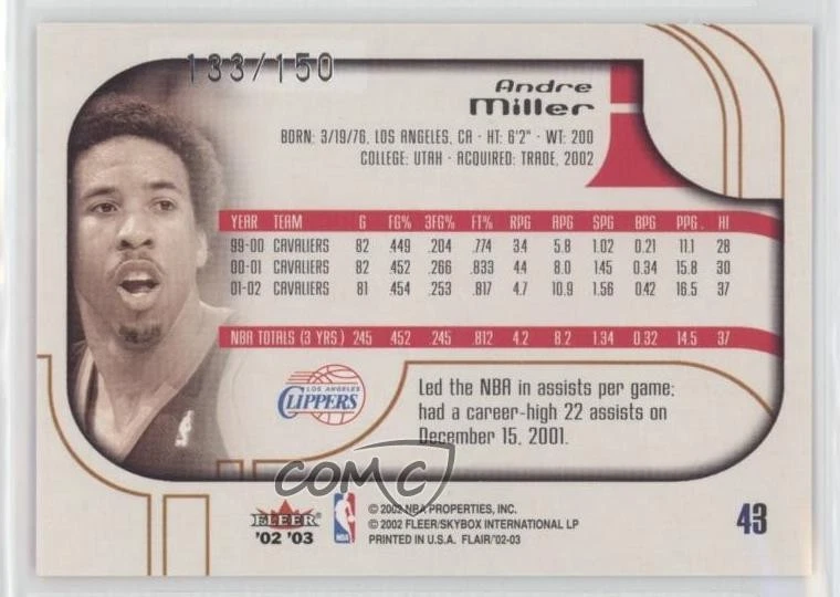 2002-03 Flair Row 1 /150 Andre Miller #43 - Image 2 of 2
