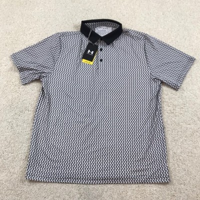Under Armour Golf Polo Shirt Mens Large New White Black Crane Pattern