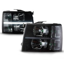 LED DRL Headlights Pair for 07-13 Chevy Silverado 1500 Smoky Lens Black Housing