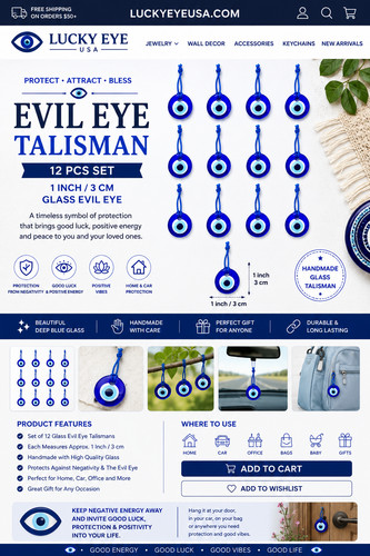 12 pcs    1 Inch/3 cm Glass Evil Eye  Talisman #5404