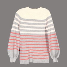 LOFT ANN TAYLOR Gray/Multi RIBBED KNIT Mock Neck BALLOON SLEEVES Knit Sweater S