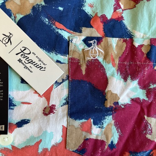Penguin Men’s Print Button Down Short Sleeve Shirt Brand New Large Colorful NWT - Picture 5 of 16