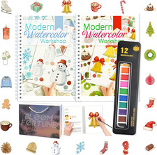 2-Pack Beginner Watercolor Workbooks: 24 Coloring Pages  12 Watercolor Paint...