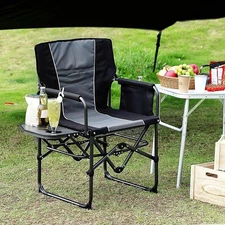 Arm Portable Folding Camping Directors Chair with Built-in Cup Holder Black