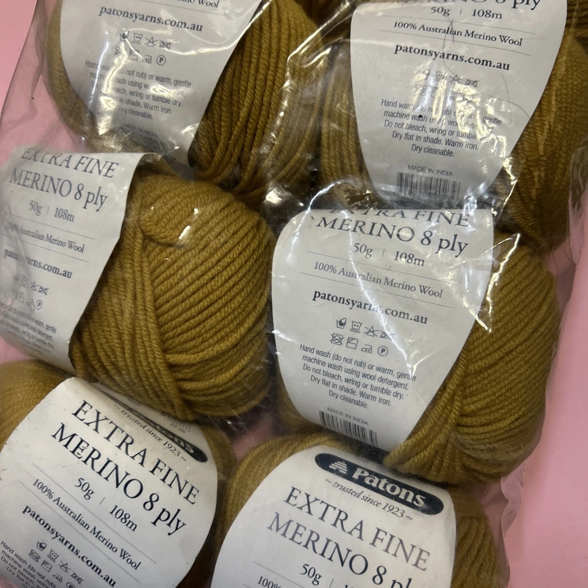 Patons Extra Fine Merino 8Ply 50g Merino Wool #2106 Mustard x 10 BALLS