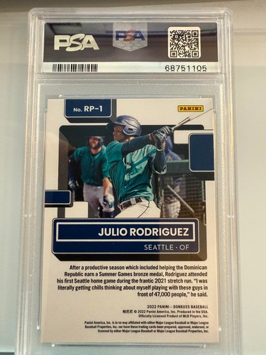 2022 PANINI DONRUSS RATED PROSPECT RP1 JULIO RODRIGUEZ VECTOR RC MARINERS PSA 10 - Picture 2 of 2