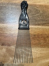 Vintage 1970's Afro Comb Hair Pick Raised Fist Peace Symbol Preowned 9”