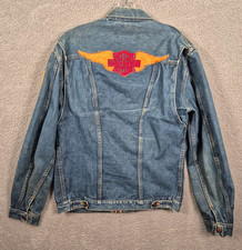 Vintage Wrangler Harley Denim Jean Jacket gripper Zip Made in USA Size 42Long