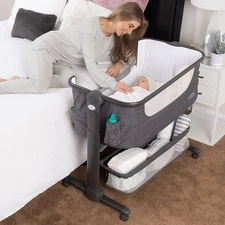Baby Bassinet, Bedside Sleeper for Baby, Easy Folding Portable Crib with Stor...