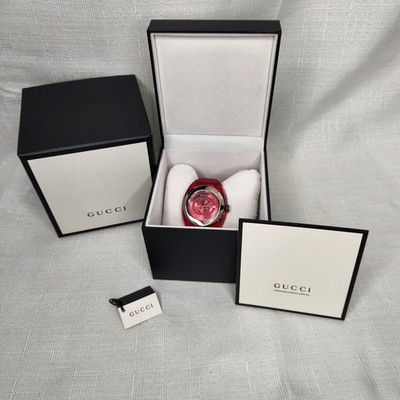 Gucci YA137103 Red Rubber Strap 46mm Unisex Watch Water Resistant Swiss Made