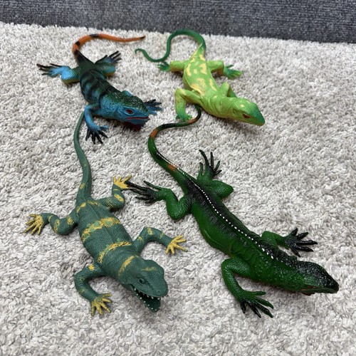 Vintage Bearded Dragon and lizard figure animal toy lot x4 reptiles green blue