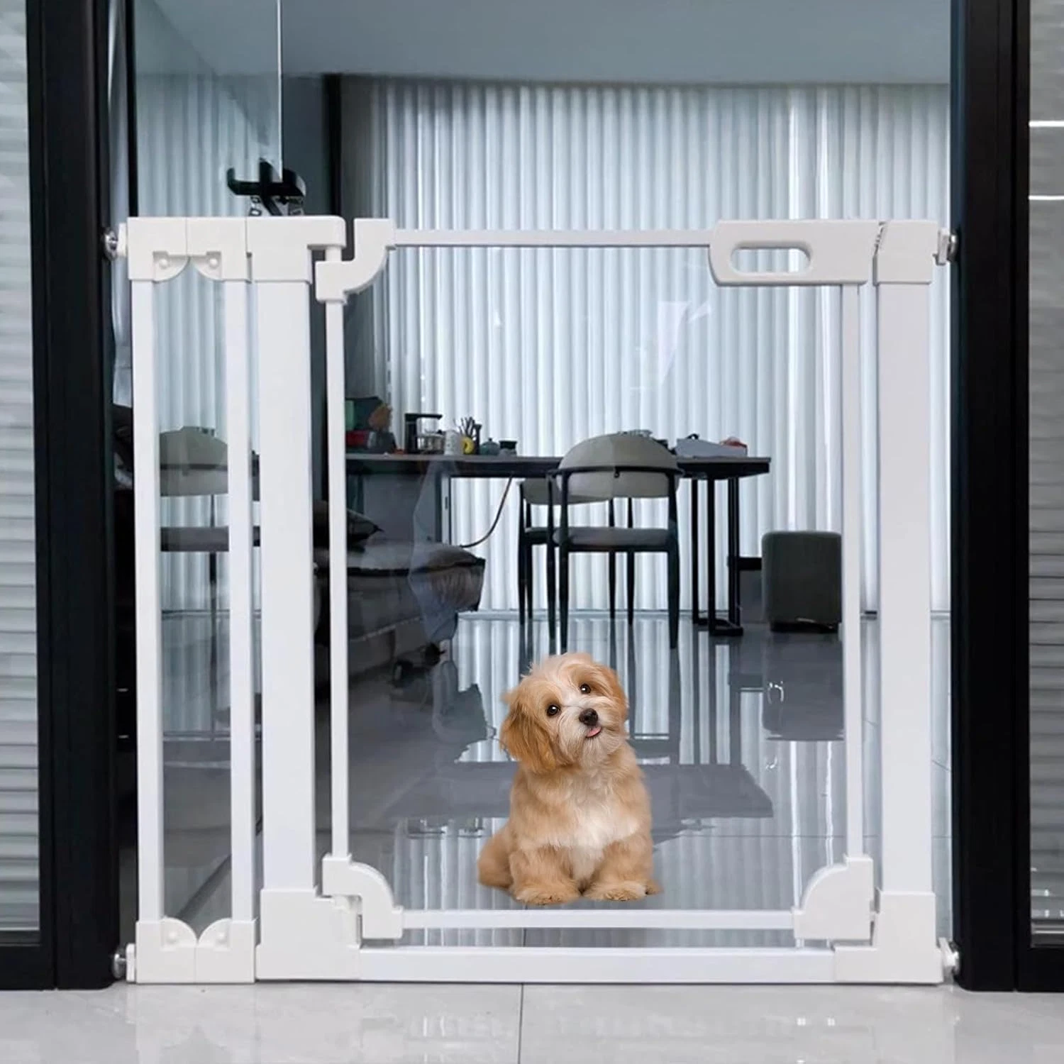 Modern Clear Baby Gate for Stairs, Auto Close Pet Safety Gate, 29.5-37.8