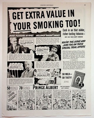 Prince Albert 1938 Vintage Print Advertisement 10x13 Black White