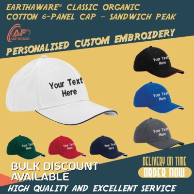 Personalised Embroidered Beechfield EarthAware Organic Cotton 6 Panel Cap B820C