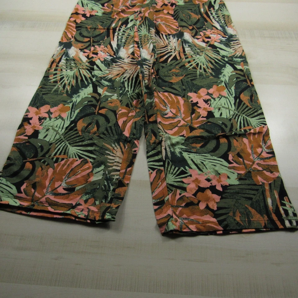 Calça jeans feminina pequena P preta verde floral praia perna larga jersey d&co A5 - Imagem 3 de 4