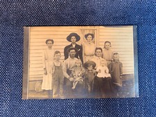 VINTAGE SEPIA PICTURE POSTCARD Large Farm Family Used 5.5  By 3.5  Overalls