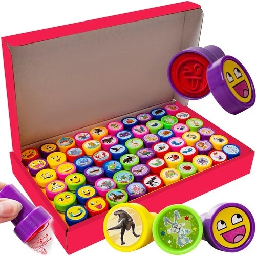 Stempel Kinder Set Kinderstempel Smileys Tiere Spielzeug Stempelset 60 Stück - Bild 2 von 4
