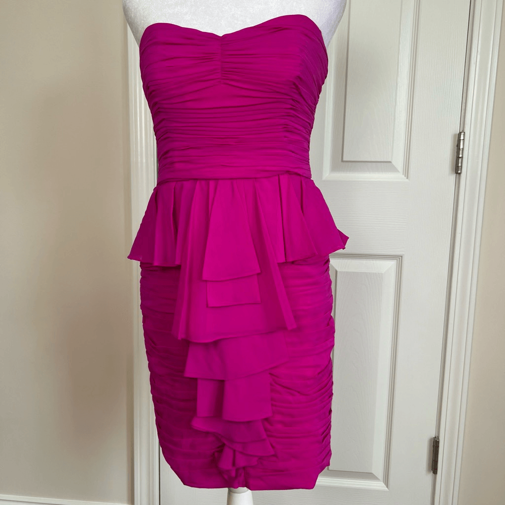 jill stuart pink ruffle dress Jill Stuart Womens Ruffles Strapless Mini Dress 94% Silk