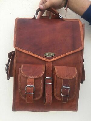 Leder Tasche Rucksack Backpack Laptop Echt Reise Vintage GVB Herren Ziege Gew...