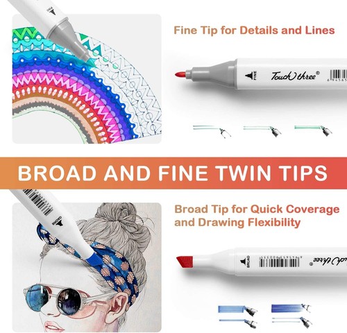 60 Color Dual-Tip Marker Pens Alcohol Based Ink Artist Sketching Graphic Design~ - Picture 7 of 12