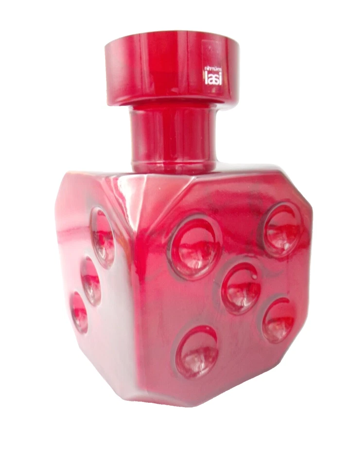 Rare Vtg Mid Century Riihimaen Lasi Finland Ruby Red Glass Vase Dice label 6.5" - Image 2 of 4