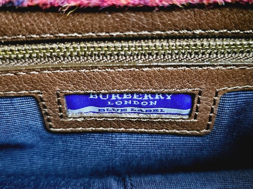 Burberry London Blue Label Red Wool & Leather Nova Check Plaid Shoulder Tote Bag - Picture 20 of 23