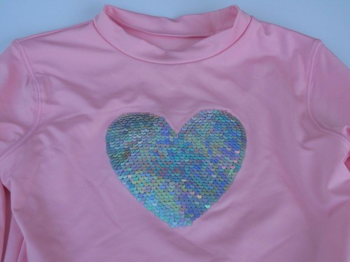 Girls Cat & Jack M 7/8 Pink Heart Long Sleeve UV Rash Guard Top Shirt - Picture 2 of 5