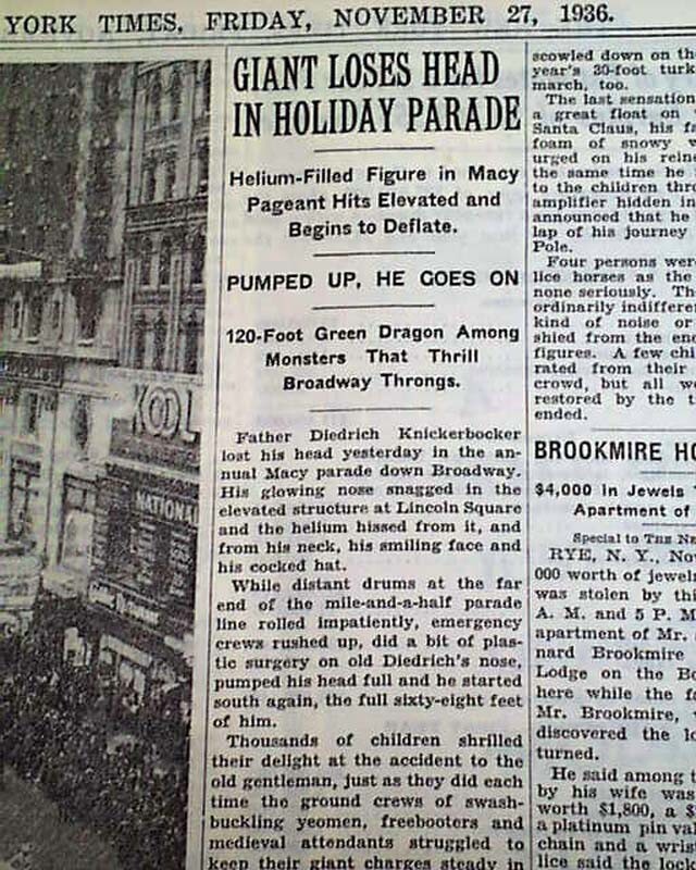 Humpty Dumpty's debut Macy's Thanksgiving Day Parade w/ Photo 1936