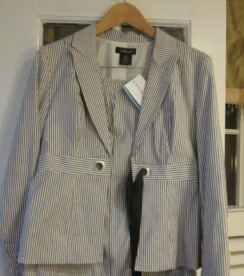Willi Smith Women's Gray Grey Striped Tying Blazer Jacket Size - Main Image