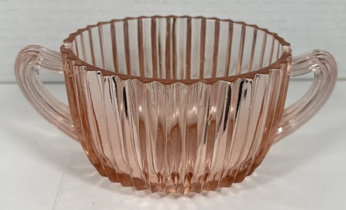 Anchor Hocking Queen Mary Pink Depression Glass Open Sugar Ribbed