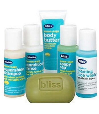 Bliss Lemon+Sage Sink-Side 6 Pack Supershine Shampoo, Conditioner, Body Butter 