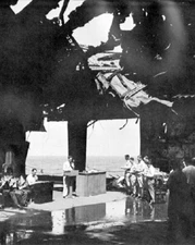 U.S. Sailors holding Christian Worship Service USS Franklin 8x10 WWII Photo 526a