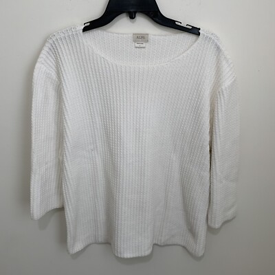 ALPS Sweater Womens L White Winter 100% cotton Layer 3/4 sleeve Fisherman Rugged