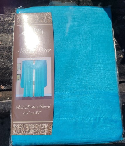 Golden Shaza Sheer Turquoise 1 Panel Rod Pocket 55" x 84" set of 2 - Afbeelding 1 van 5