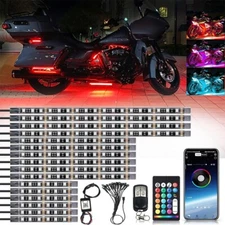 16PCS Motorcycle RGB LED Strip Light Under Glow Neon Kit Bluetooth APP Control