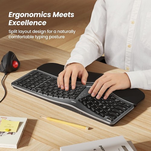 Modern Ergonomic Keyboard with Adjustable Tilt, 7-Color Backlight & Hand Rest - Picture 4 of 9