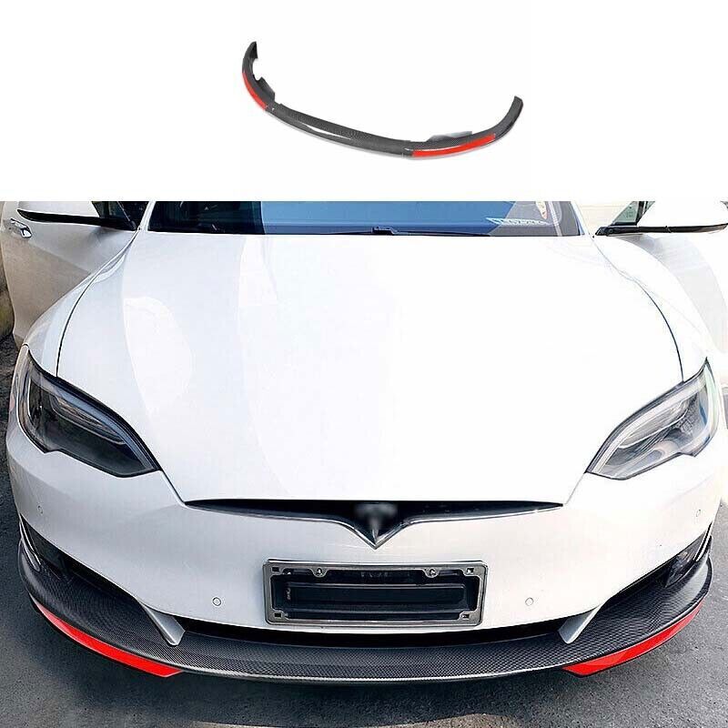 Black Carbon Fiber For Tesla Model S Front Bumper 16-21 Lip Spoiler Splitter