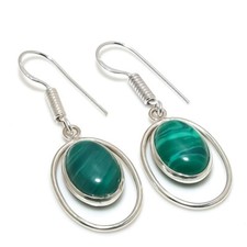 Green Malachite Gemstone Handmade 925 Sterling Silver Jewelry Earring Sz 1.2"