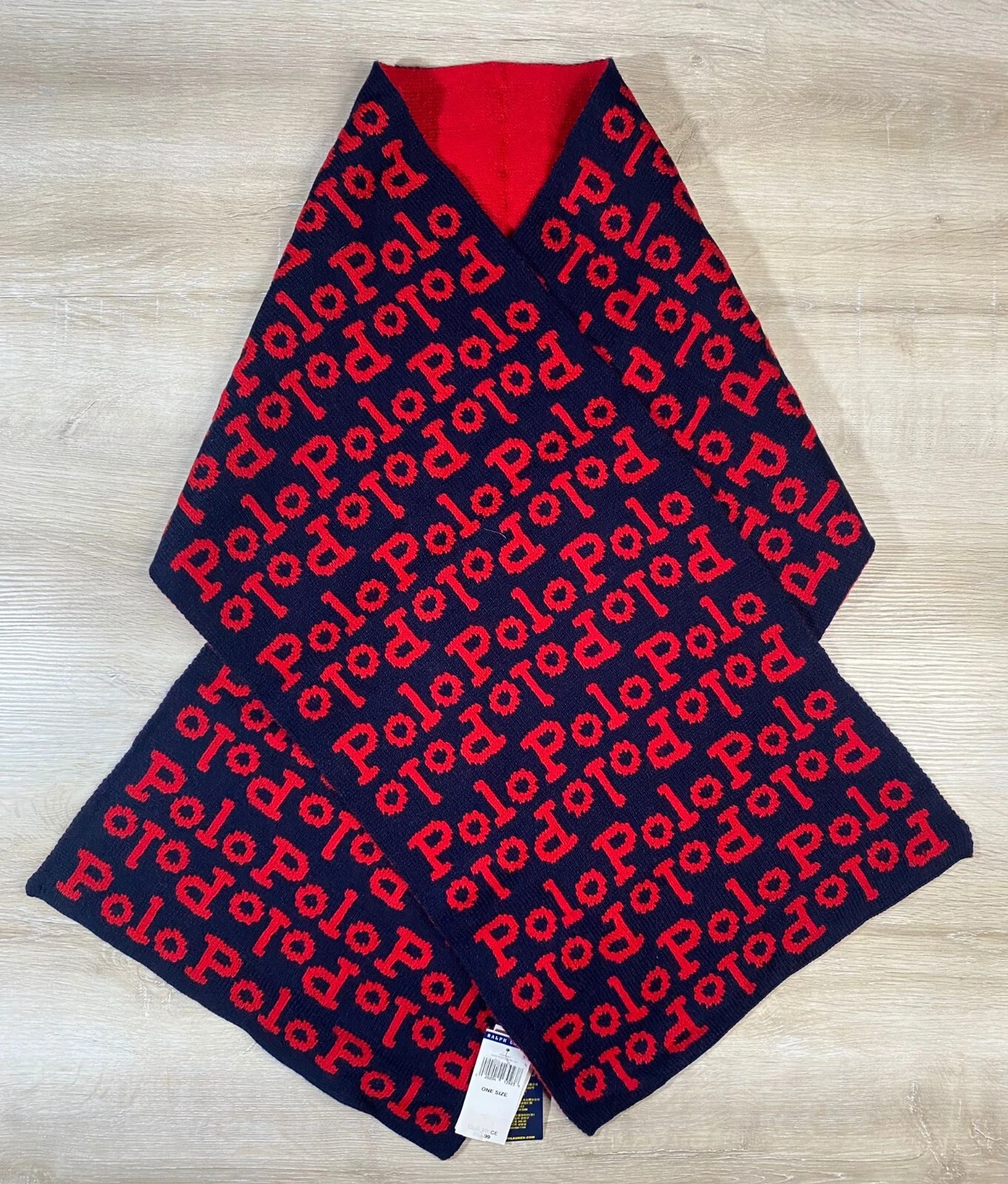 NWT POLO RALPH LAUREN MEN'S RED & Navy BLUE POLO LOGO KNIT SCARF
