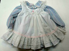 Vintage Adorable Bryan Size 2T Striped Dress w/Pinafore Ruffled Party Dress-EXC