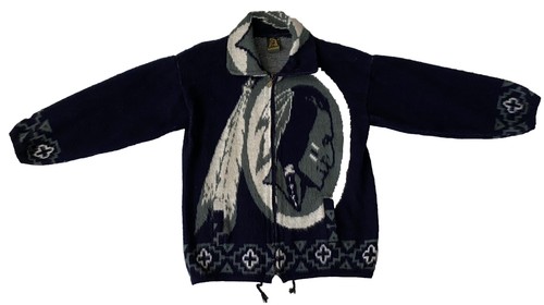 Vtg Ruminahui Indian Southwestern Sweater Navy Blue Full Zip Wool Cardigan Large - Picture 2 of 5