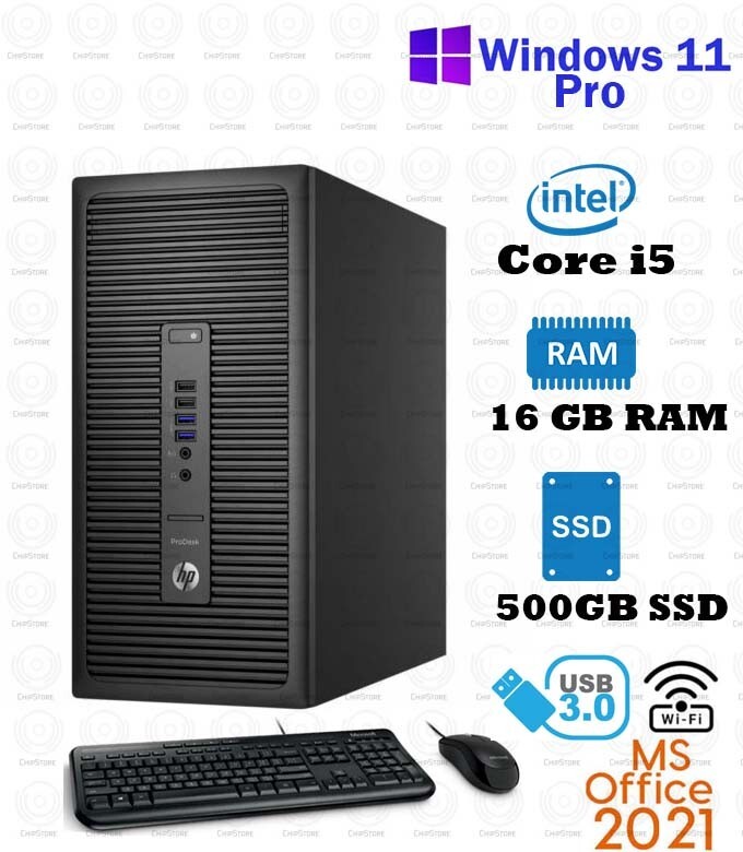 Windows 11 HP 400 G3 i5-6500 16GB 500GB SSD Desktop Computer PC SD