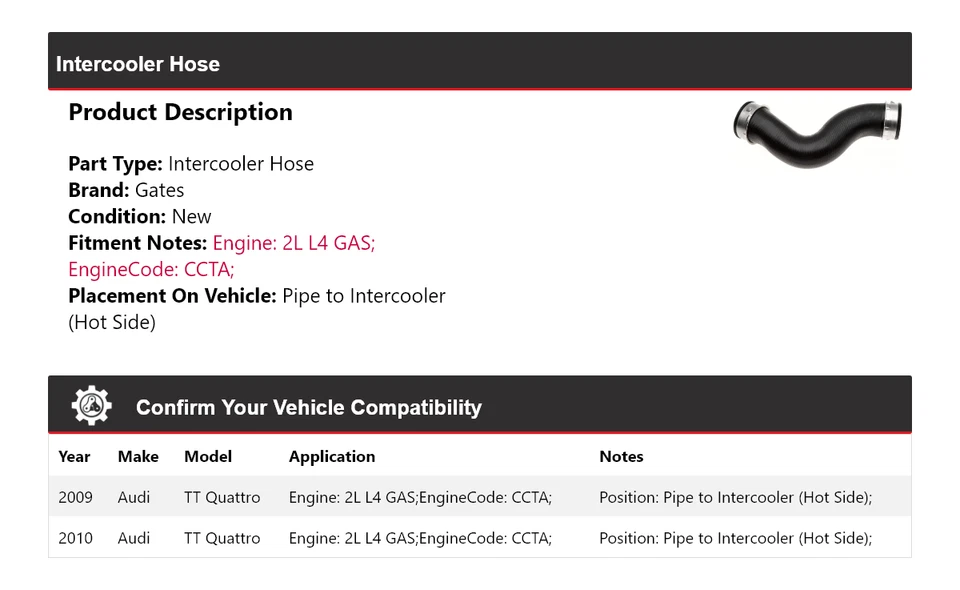 For 2009-2010 Audi TT Quattro Intercooler Hose Gates - Image 2 of 4
